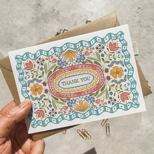 Folk Style Folded Thank You Cards & Envelopes