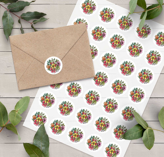 Vintage Retro Floral Stickers (35 stickers)