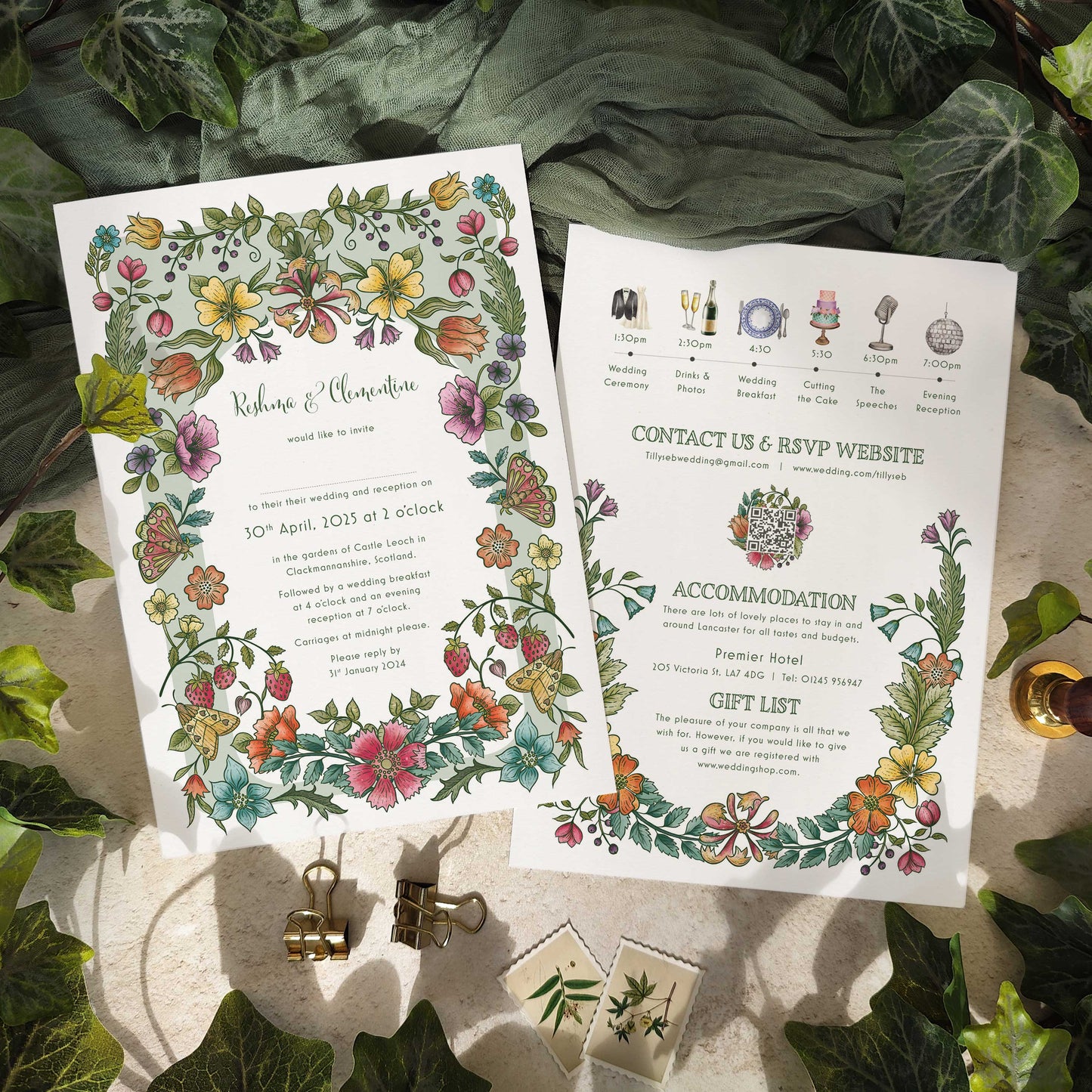 Vintage Retro Floral A5 Wedding Invitation