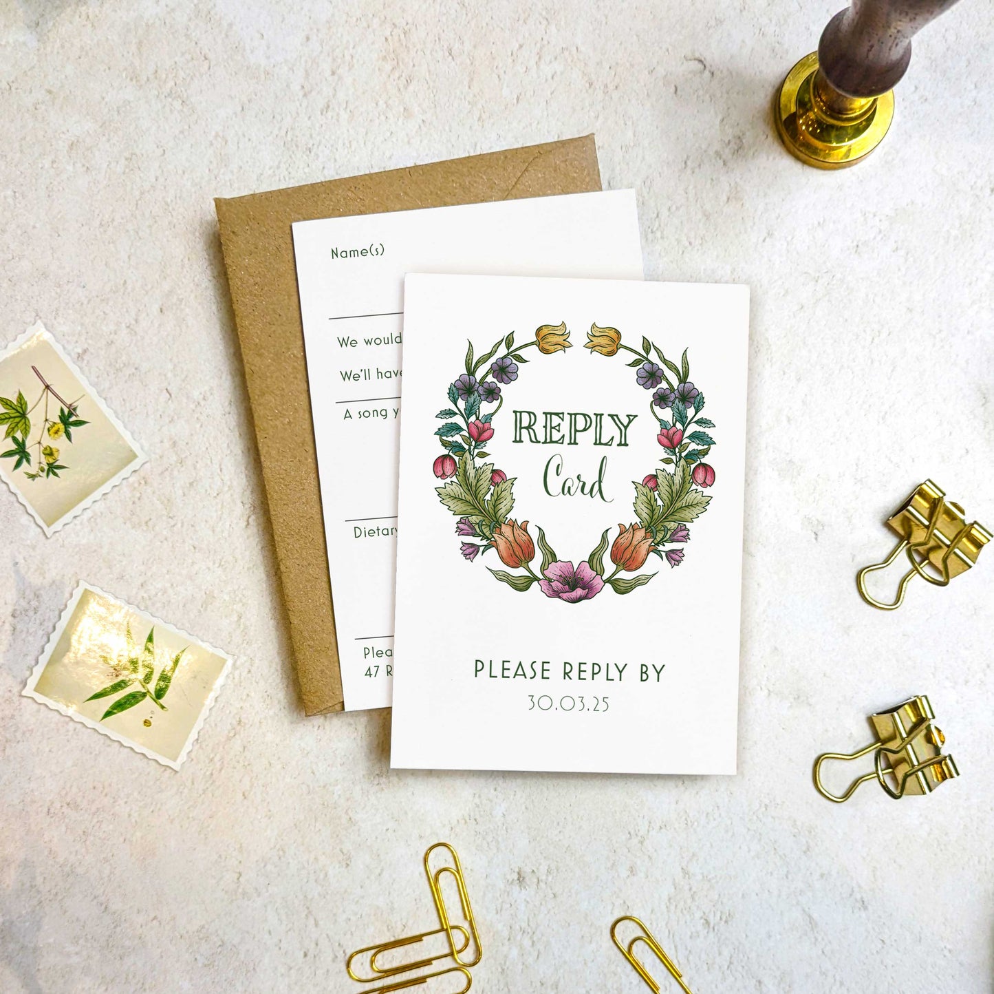 Vintage Retro Floral Folded A6 Wedding Invitation