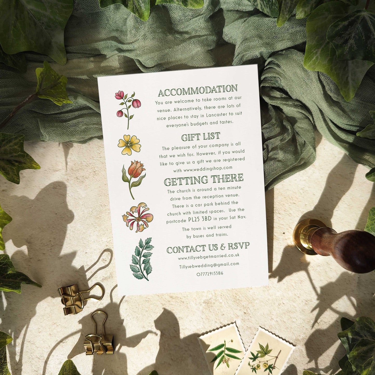 Vintage Retro Floral Landscape Concertina Wedding Invitation