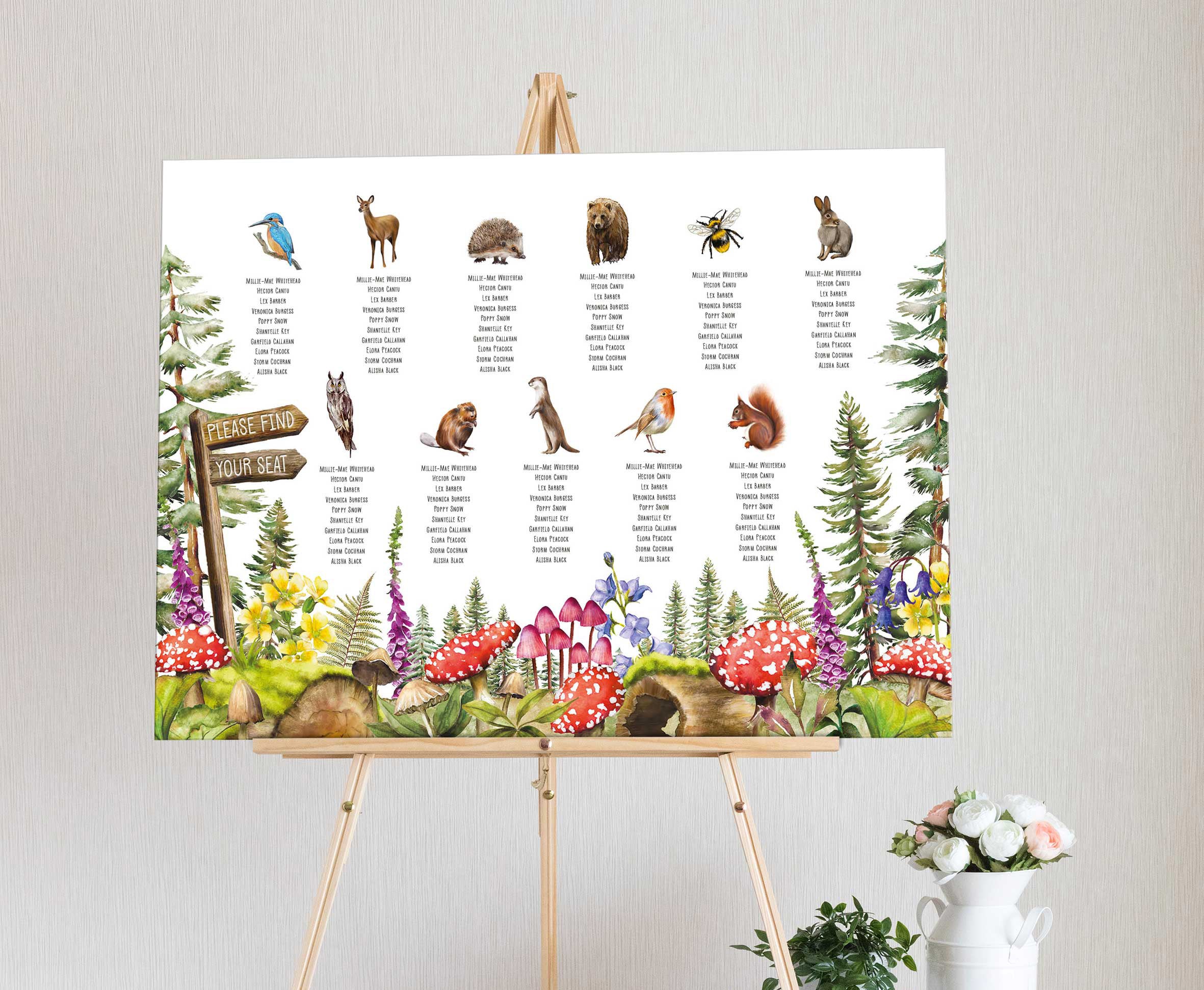 Woodland Animals Table Plan Board – Paper Willow