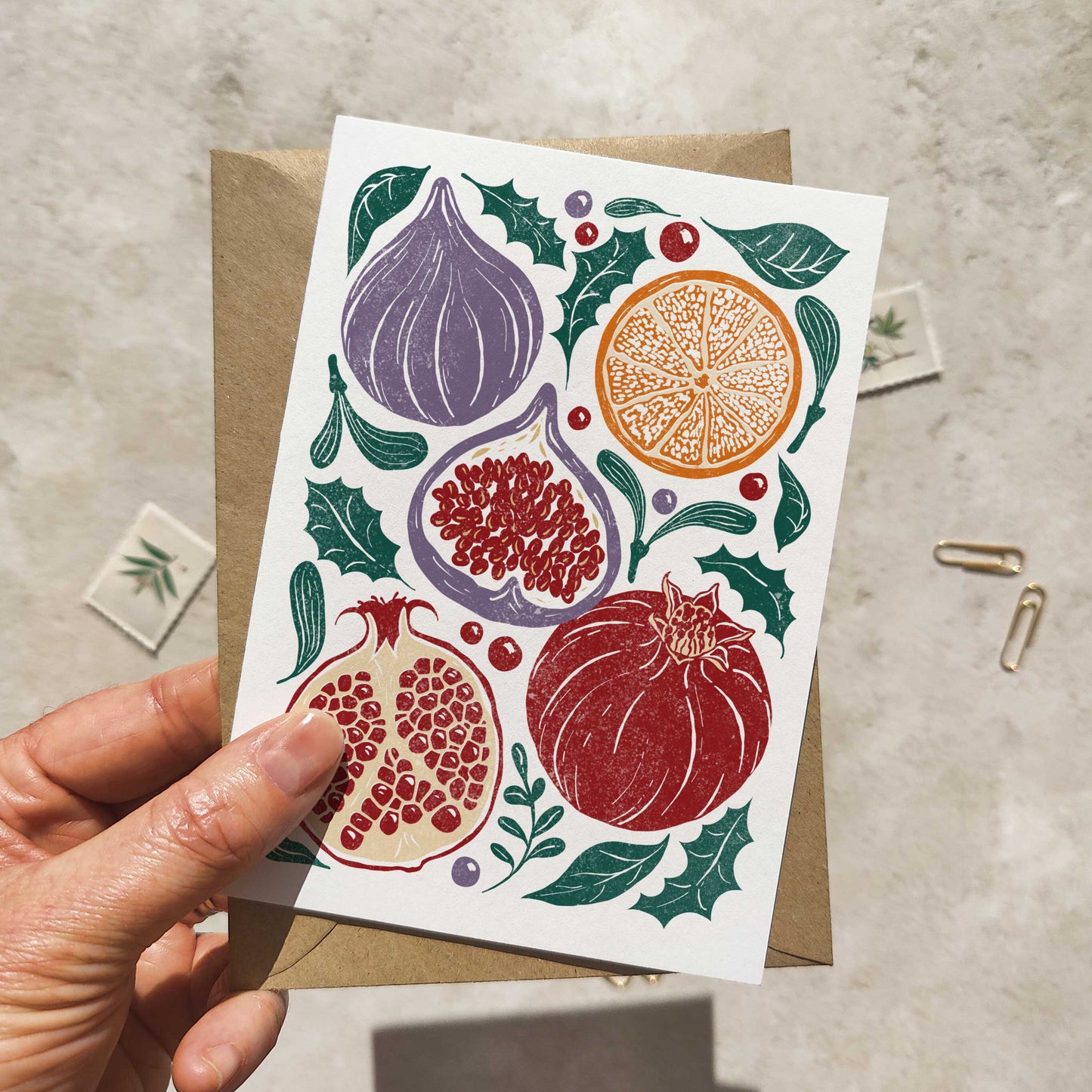 Set of 6 Christmas Fruits Cards & Envelopes