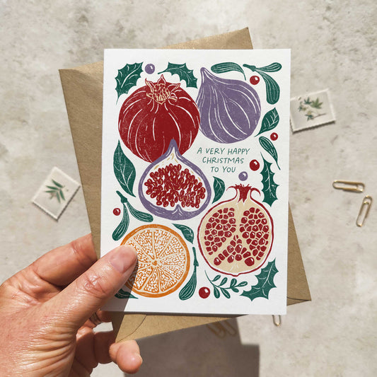 Set of 6 Christmas Fruits Cards & Envelopes