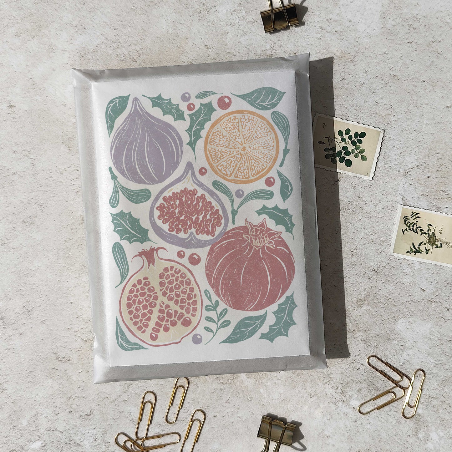 Set of 6 Christmas Fruits Cards & Envelopes
