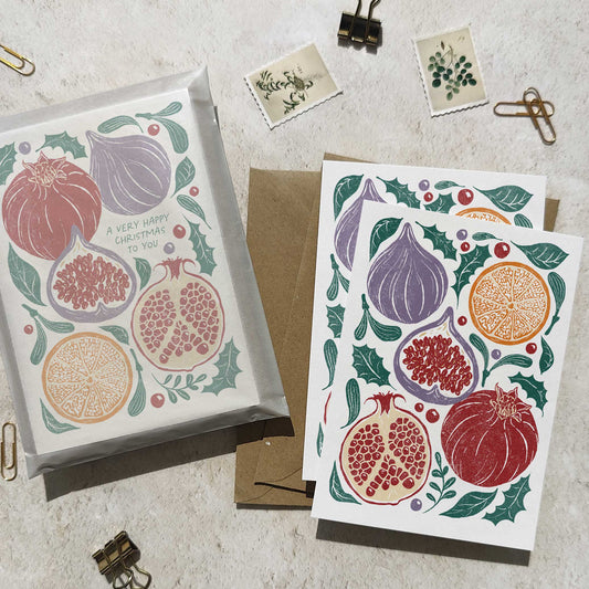 Set of 6 Christmas Fruits Cards & Envelopes