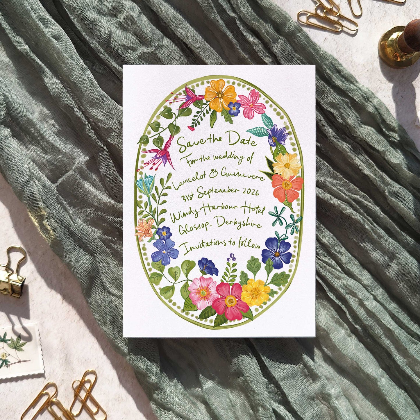 Floral Festivity Oval Save The Date Card