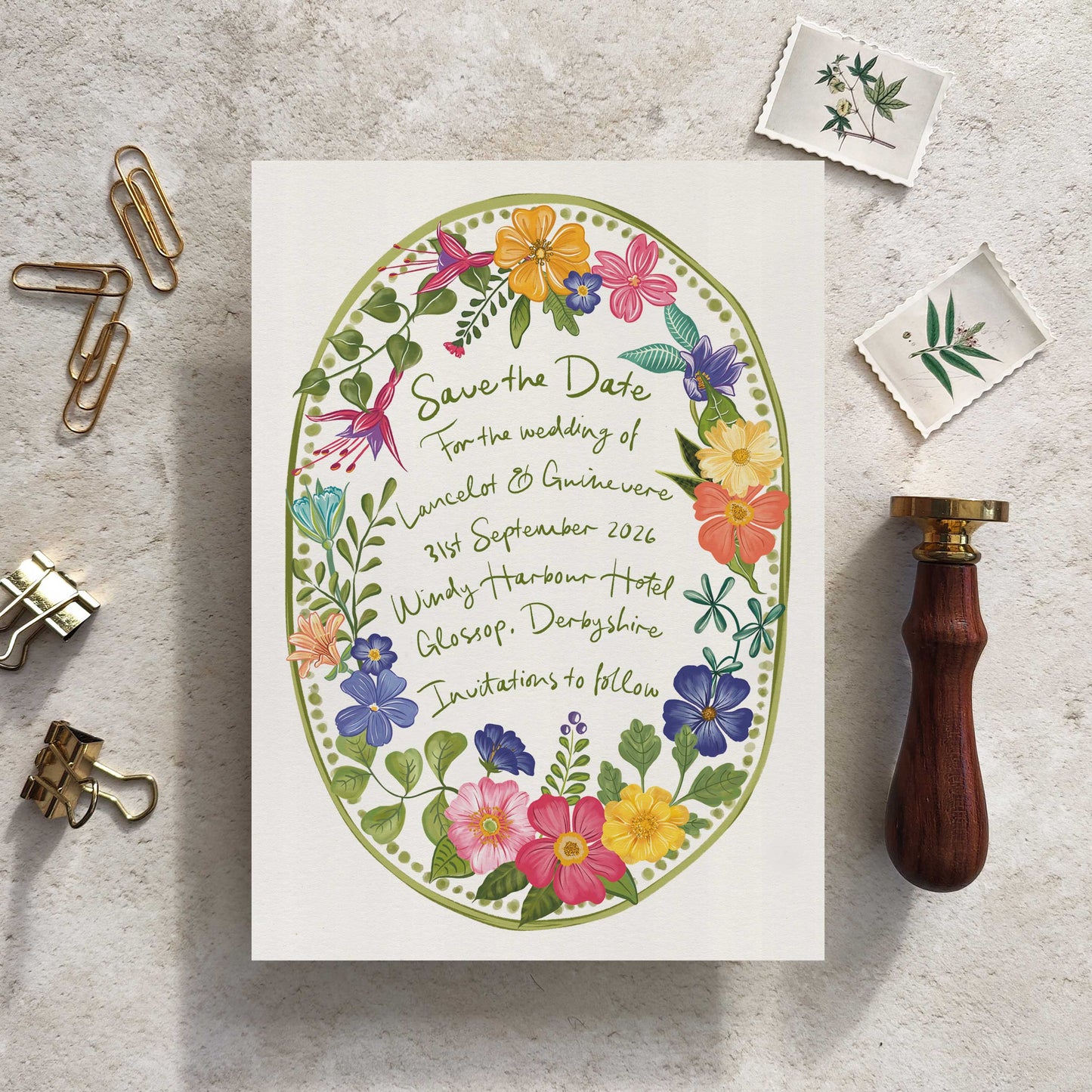 Floral Festivity Oval Save The Date Card