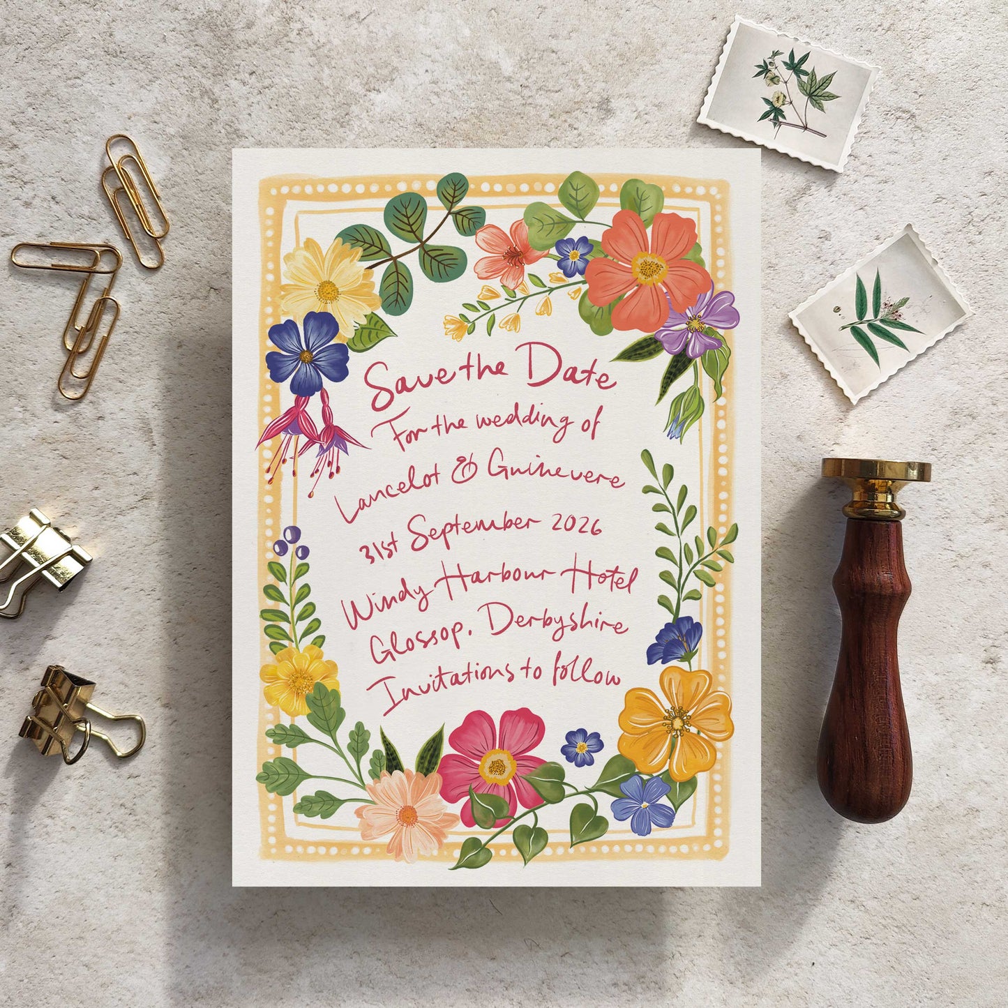 Floral Festivity Rectangle Save The Date Card