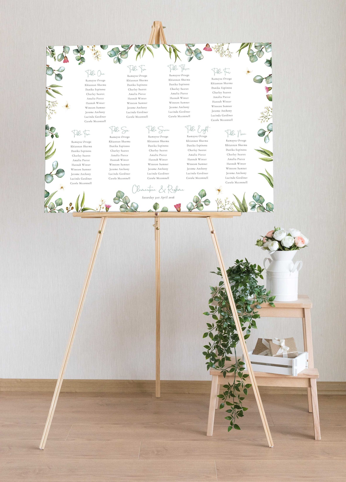Eucalyptus Greenery and Gypsophila Table Plan Board