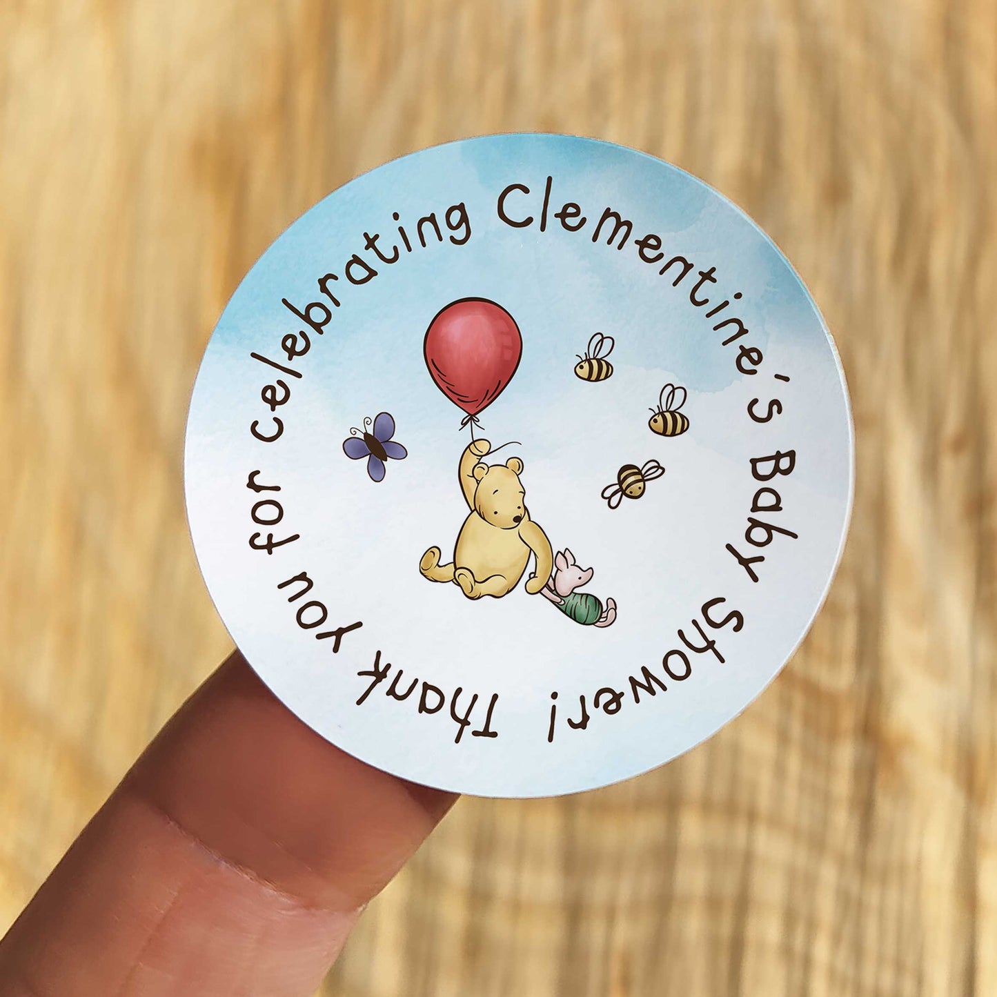 Winnie Balloon Personalised Baby Shower Stickers (35 stickers)