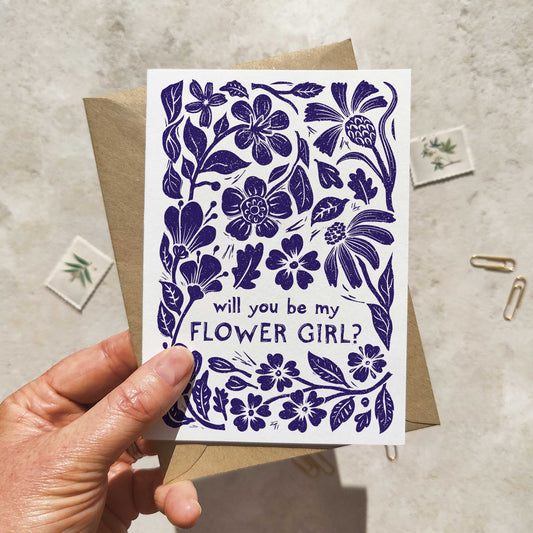 Linocut Floral Bridesmaid Cards