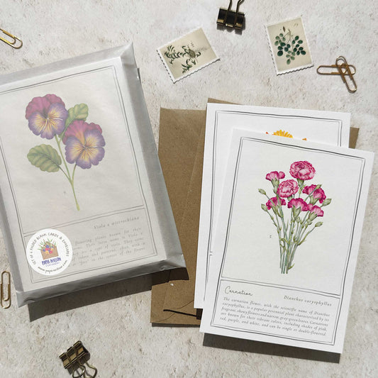 Set of 6 Wildflower Pink, Yellow & Orange Note Cards & Envelopes