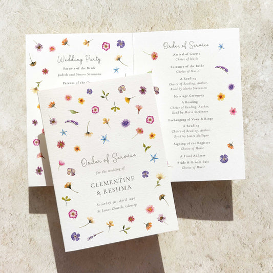 Pressed Wildflowers Folded Order of Service Card