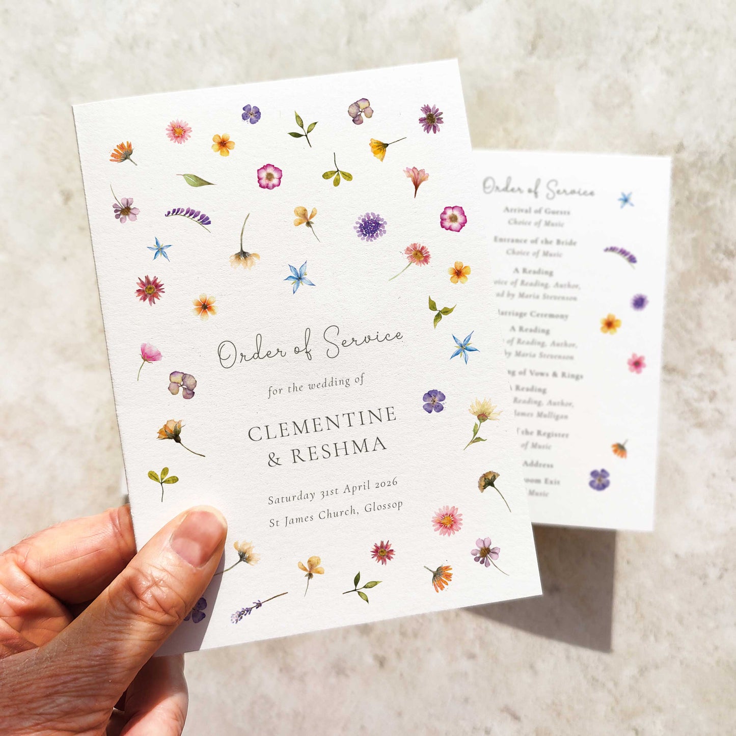 Pressed Wildflowers Folded Order of Service Card