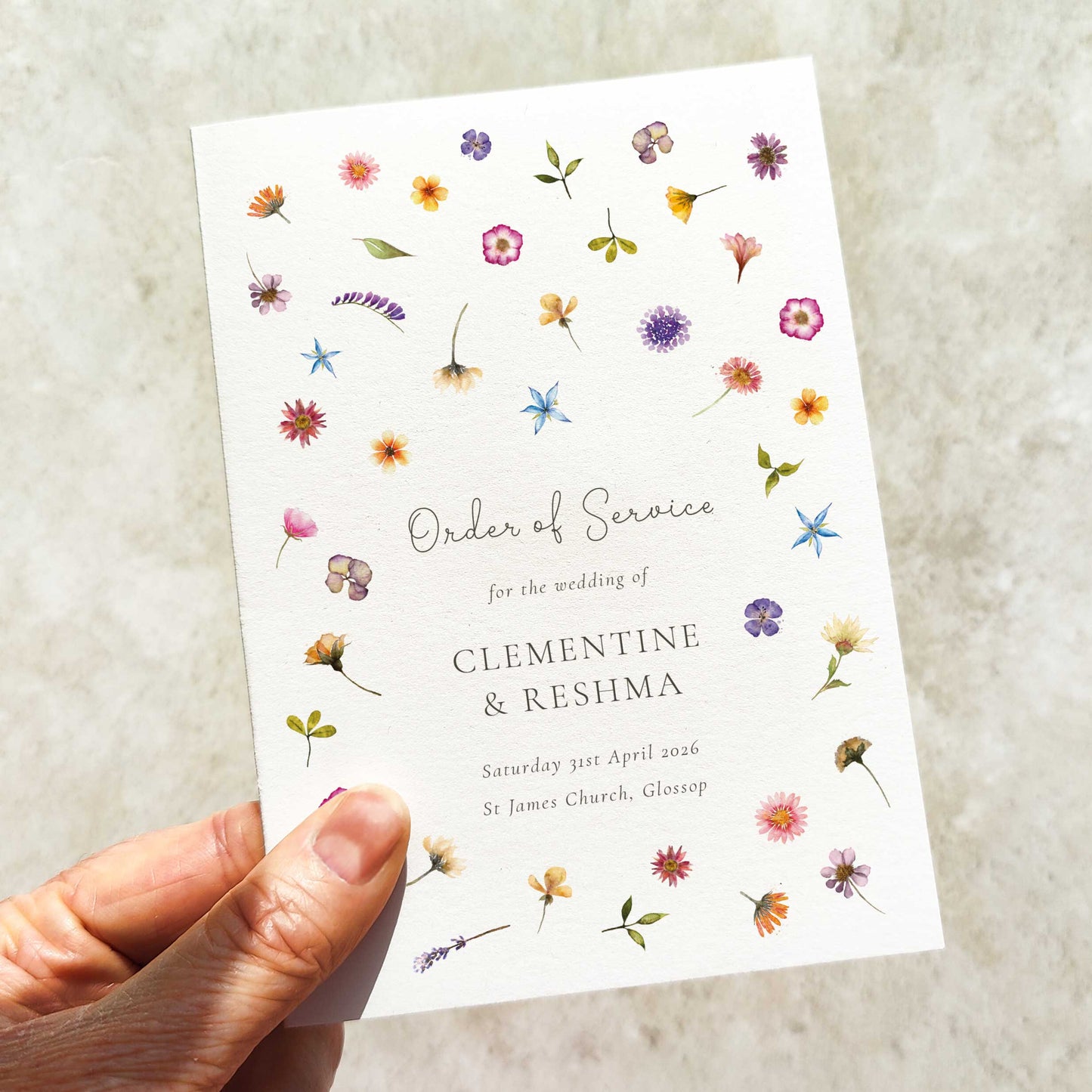 Pressed Wildflowers Folded Order of Service Card
