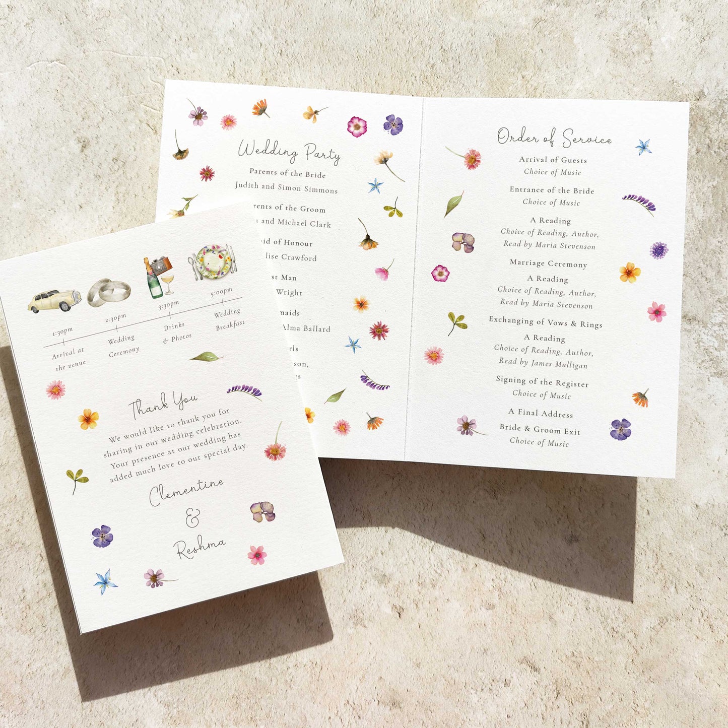 Pressed Wildflowers Folded Order of Service Card
