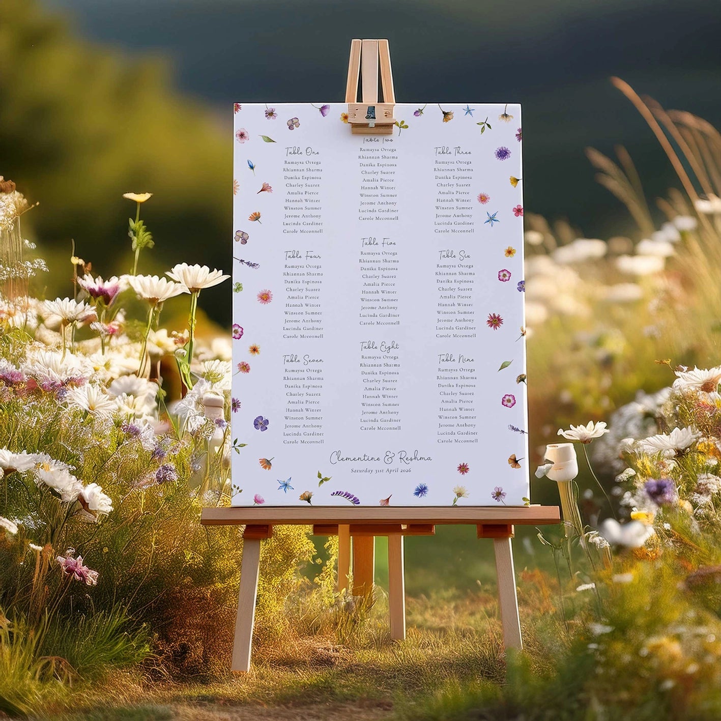 Pressed Wildflowers Table Plan Board