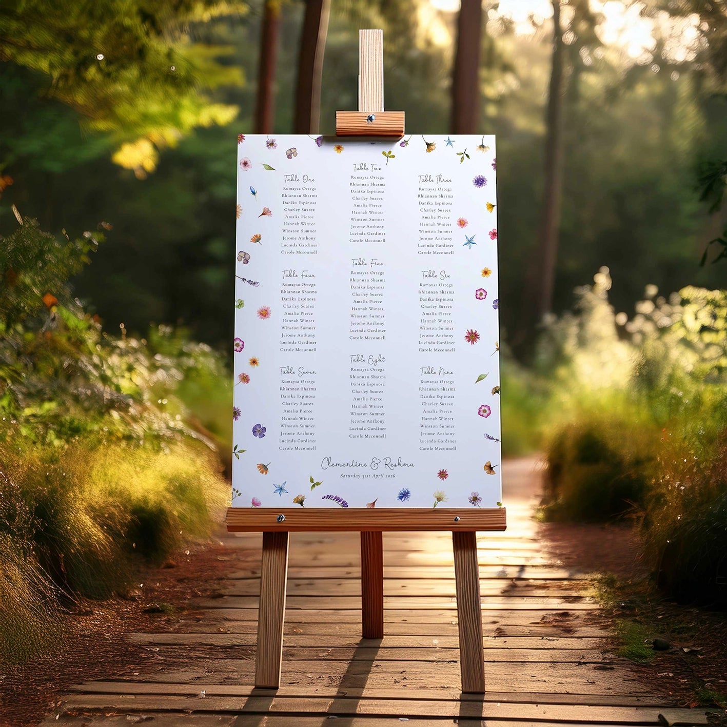 Pressed Wildflowers Table Plan Board