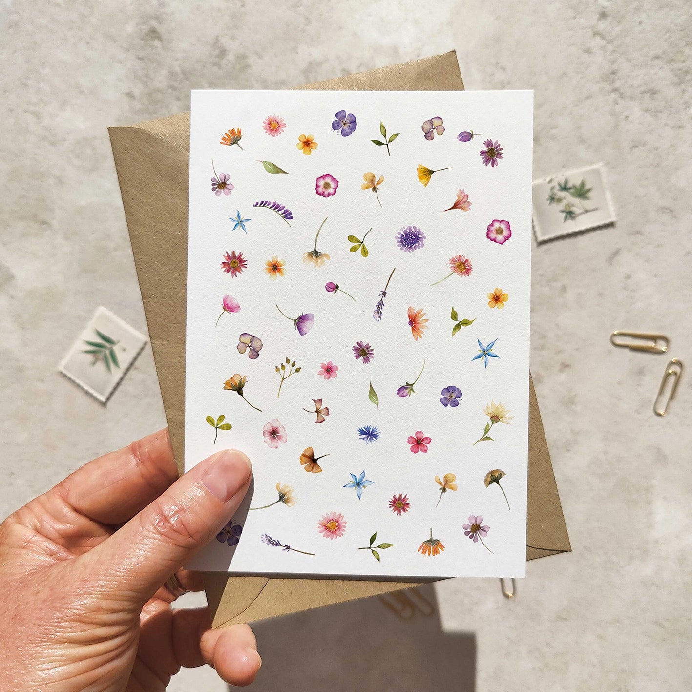 Set of 6 Pressed Wildflowers Note Cards & Envelopes