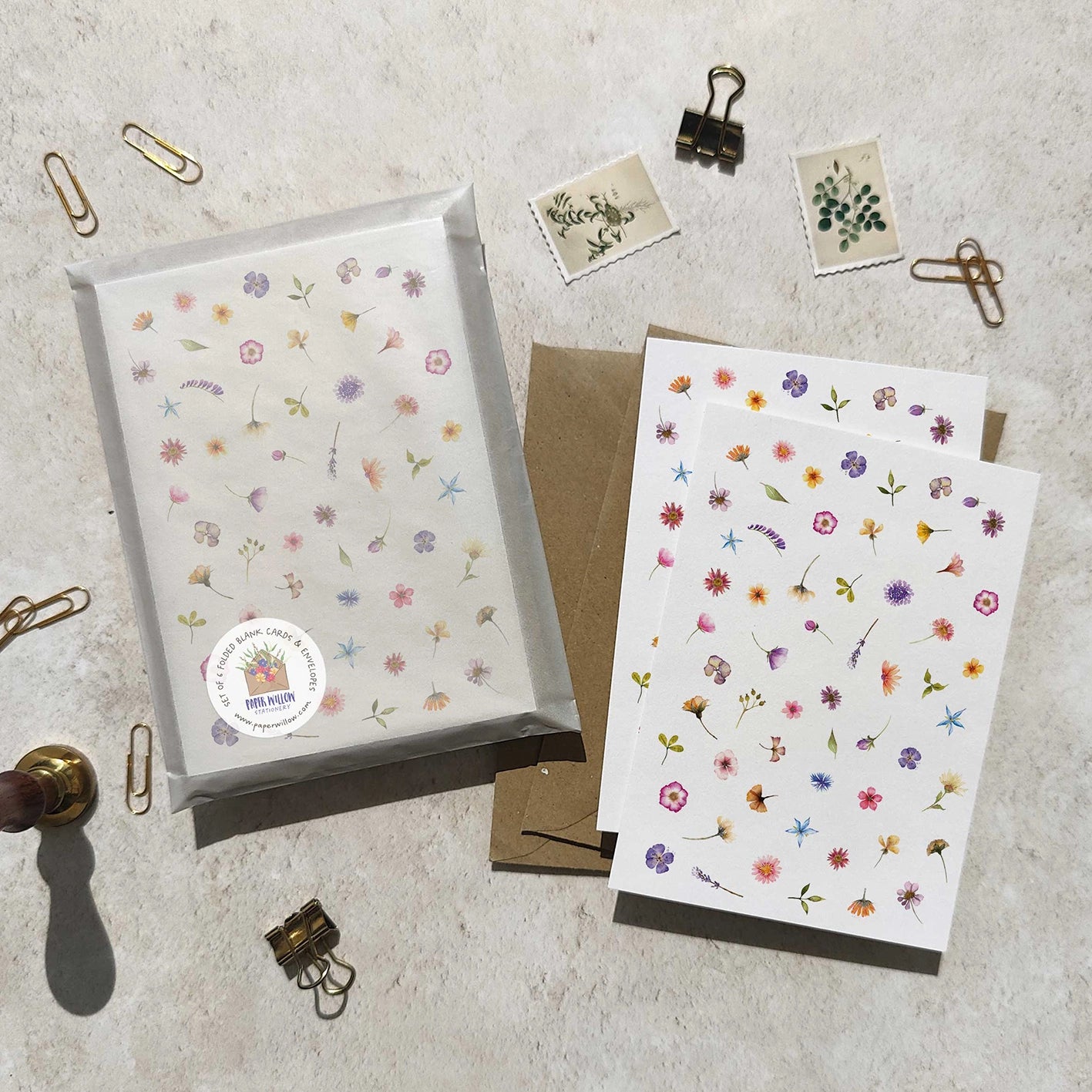 Set of 6 Pressed Wildflowers Note Cards & Envelopes