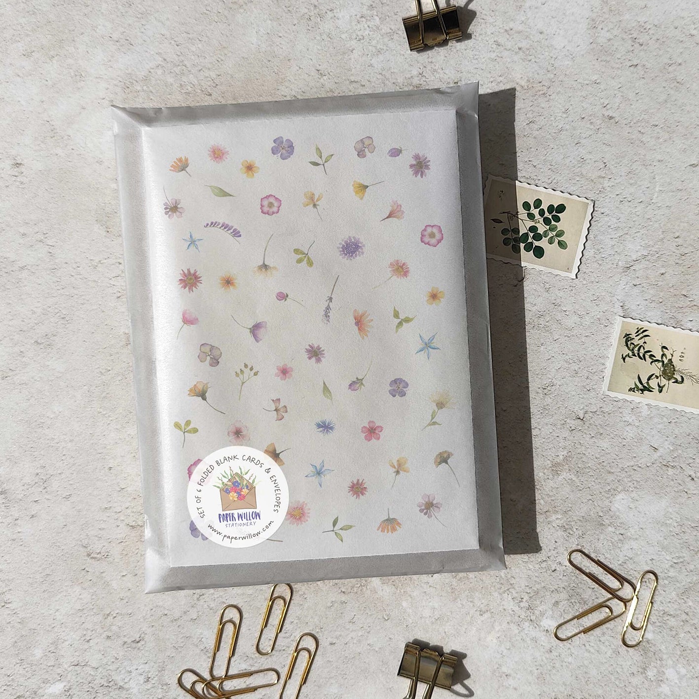 Set of 6 Pressed Wildflowers Note Cards & Envelopes