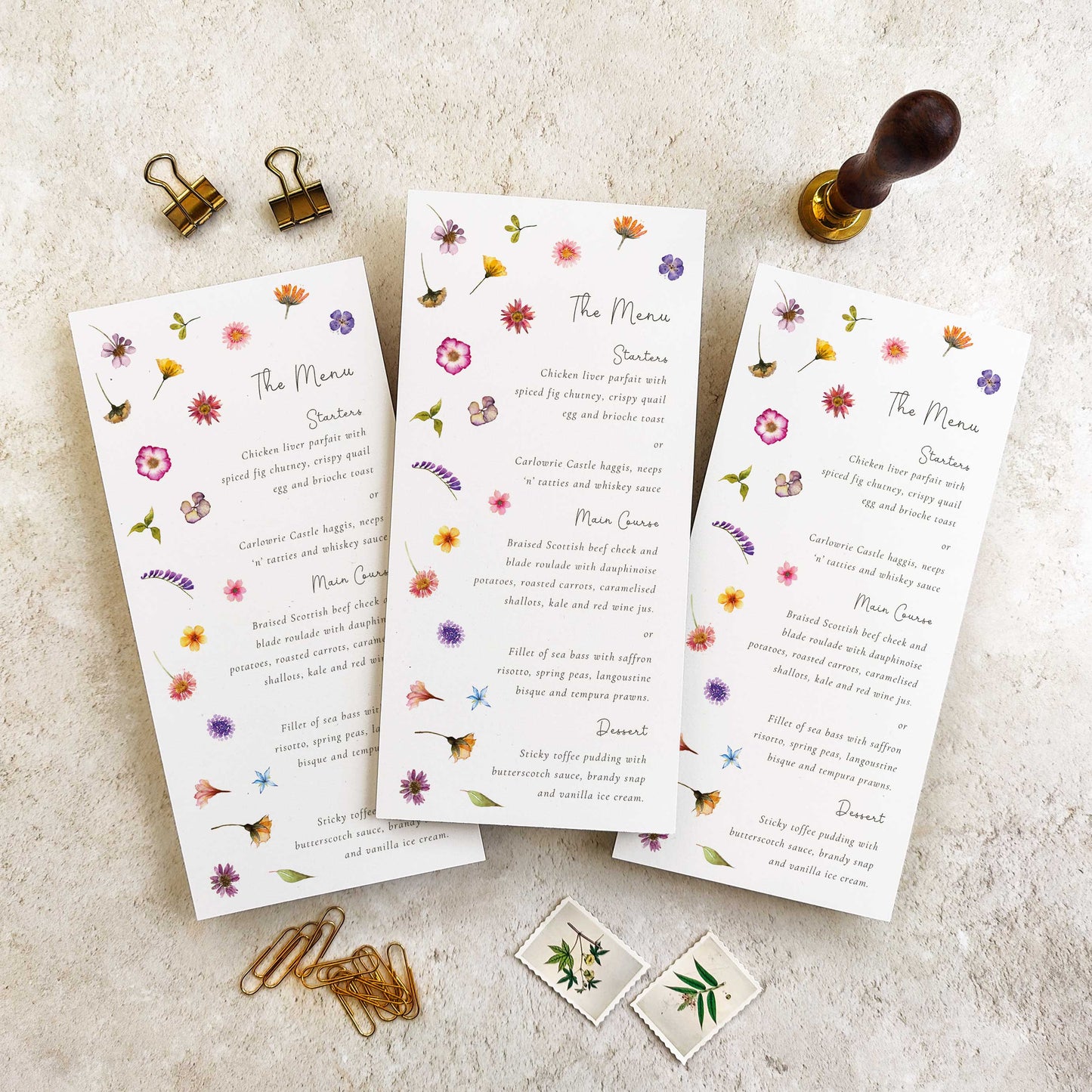 Pressed Wildflowers Menu Cards