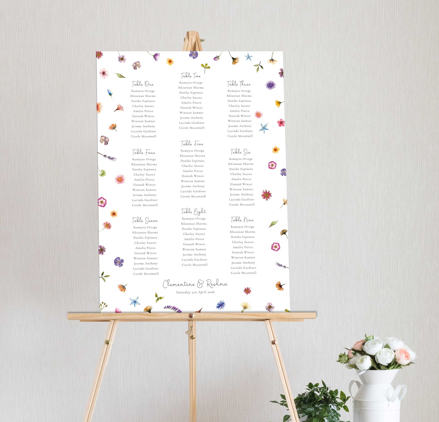 Pressed Wildflowers Table Plan Board