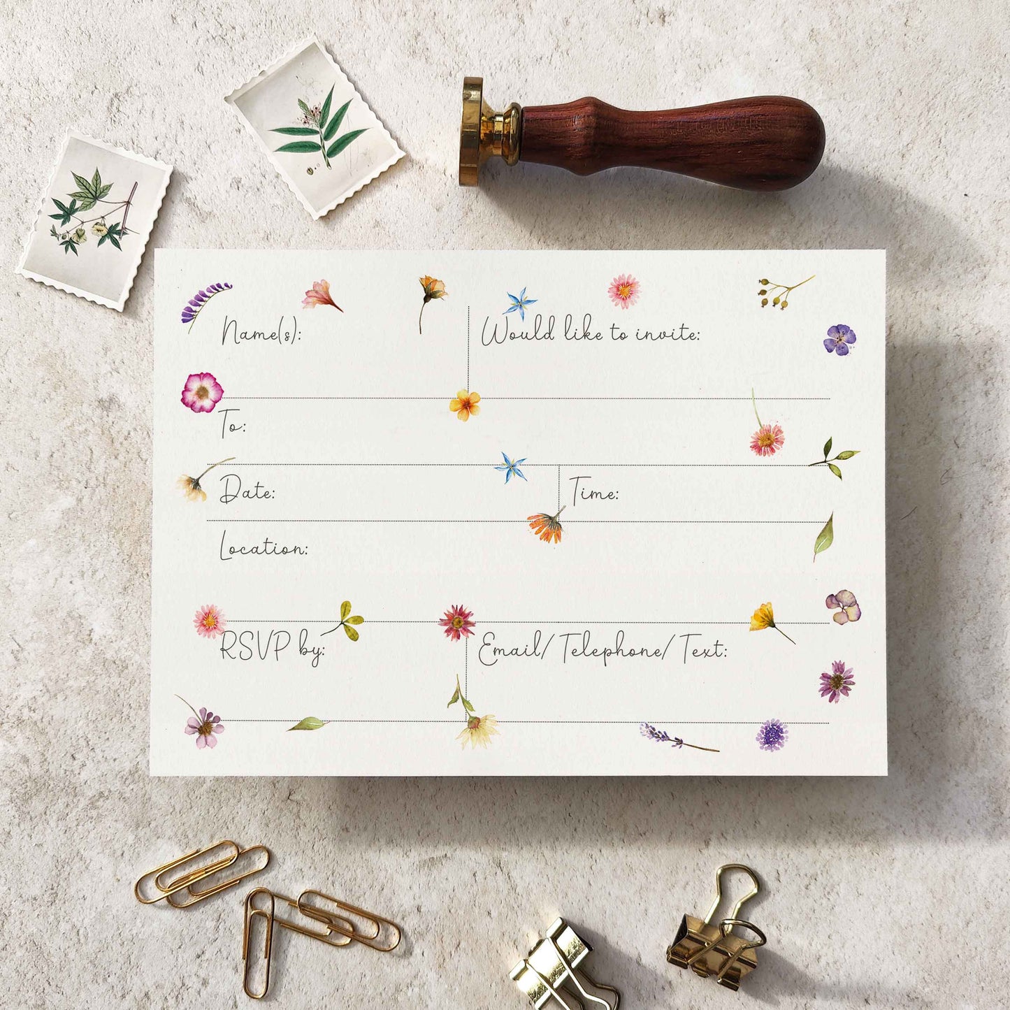Pressed Wildflowers Ready To Write Invitations