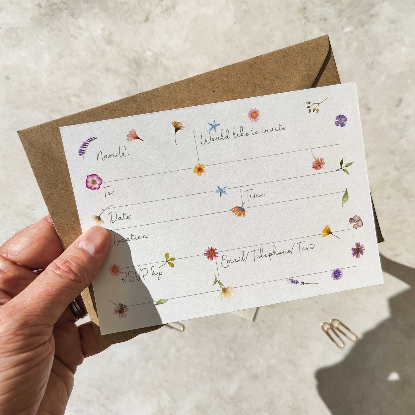 Pressed Wildflowers Ready To Write Invitations