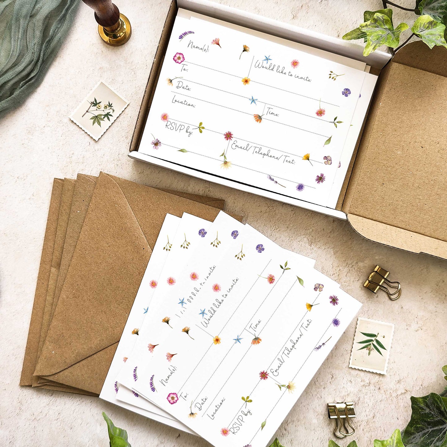 Pressed Wildflowers Ready To Write Invitations