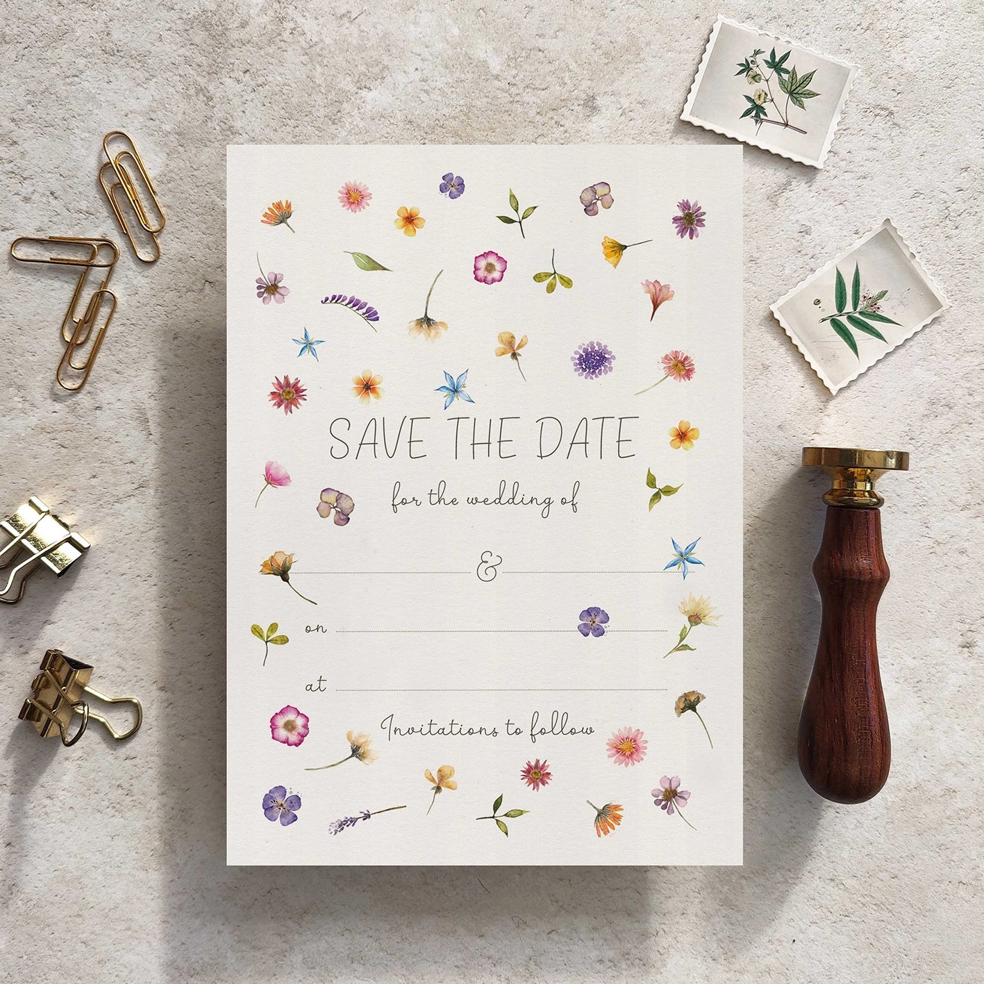 10 x Pressed Wildflowers Ready To Write Save the Date Cards and Envelopes