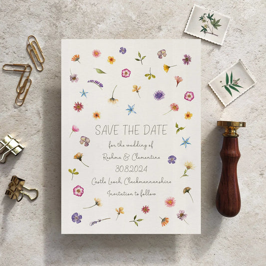 Pressed Wildflowers Save The Date Card