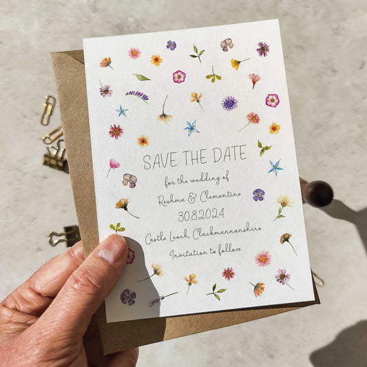 Pressed Wildflowers Save The Date Card