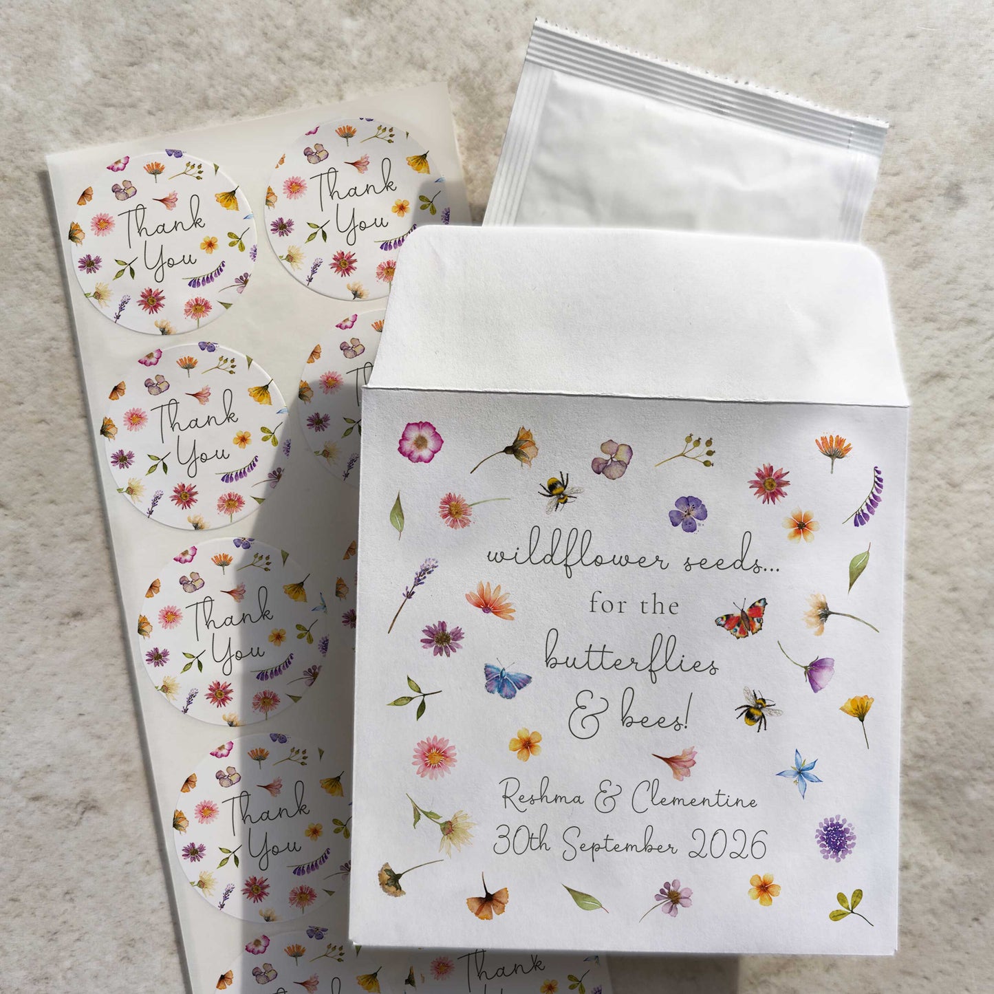 Pressed Wildflowers Seed Packet Favours (Butterflies and bees) (Pack of 10)