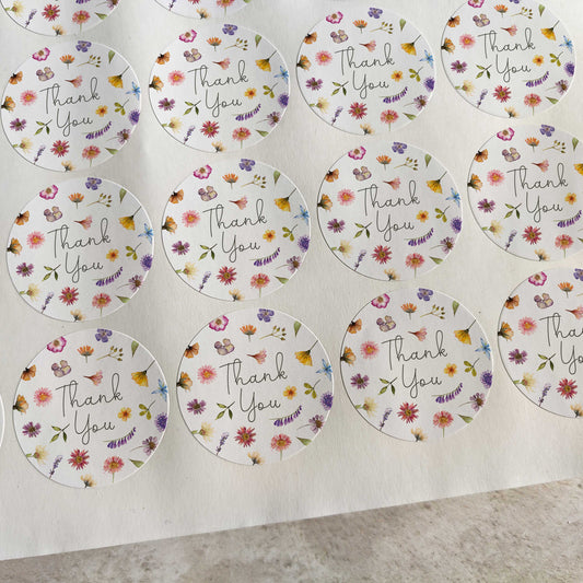 Pressed Wildflowers Thank You Stickers (35 stickers)