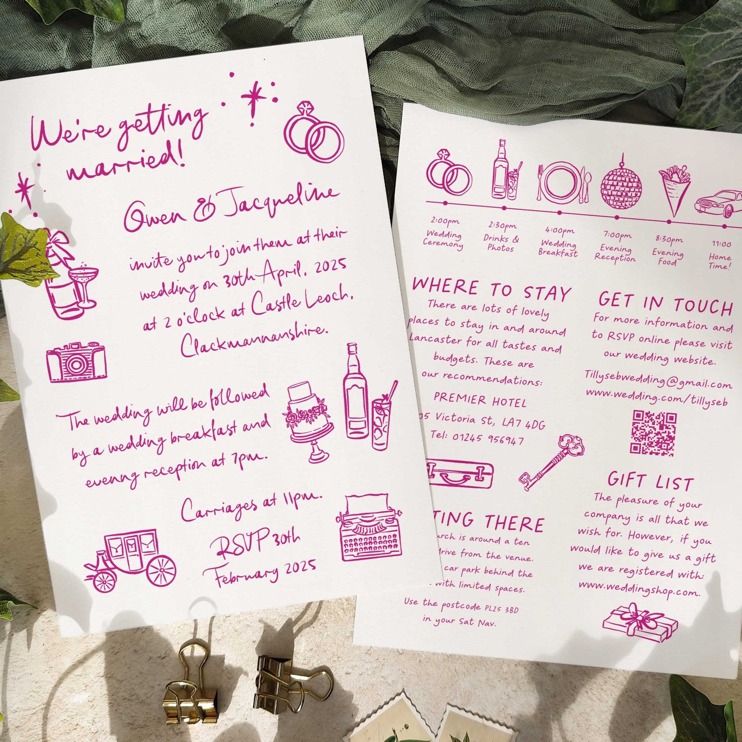 Wedding Doodles Hand Drawn A5 Invitation