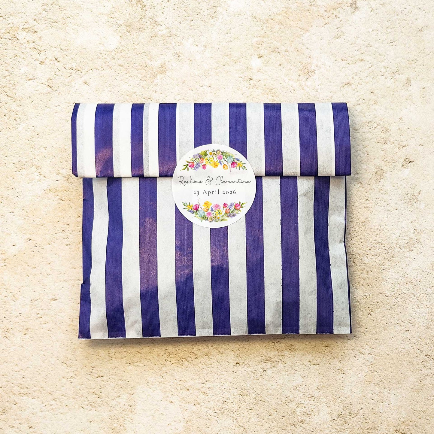 sweetie bag with spring flower sticker and names