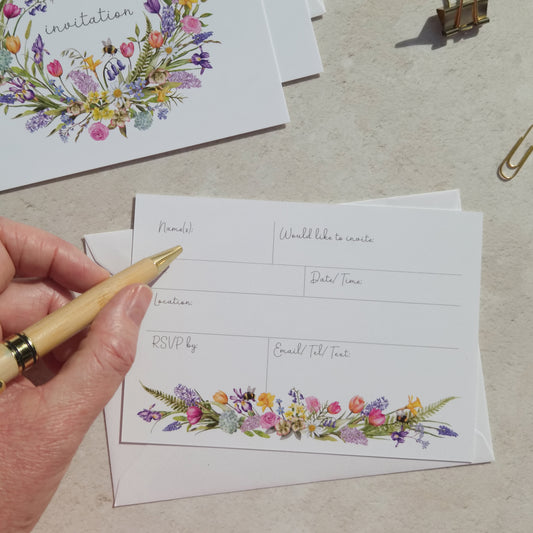 10 x Spring Flowers Ready To Write Invitations