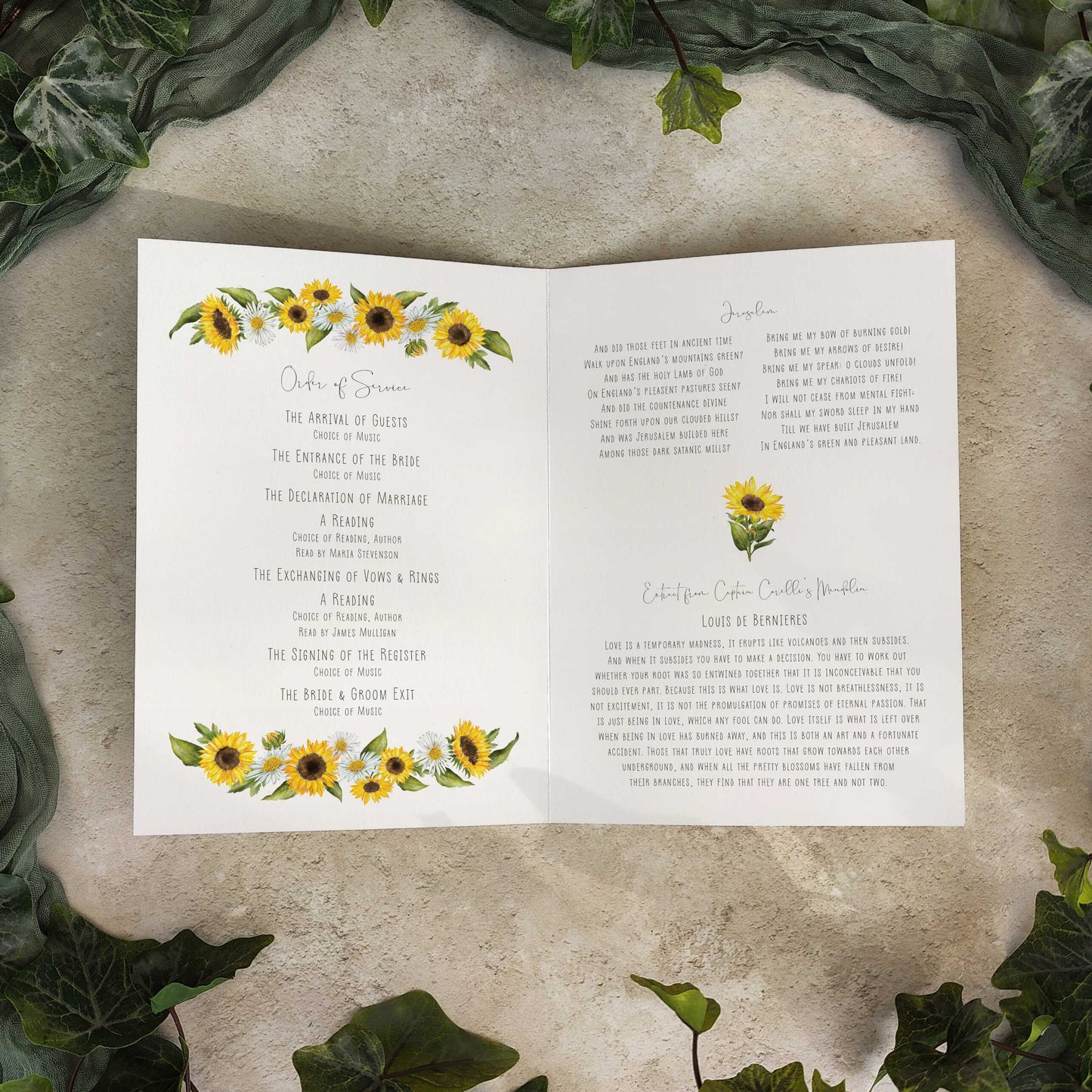 Sunflowers & Daisies Order of Service Card