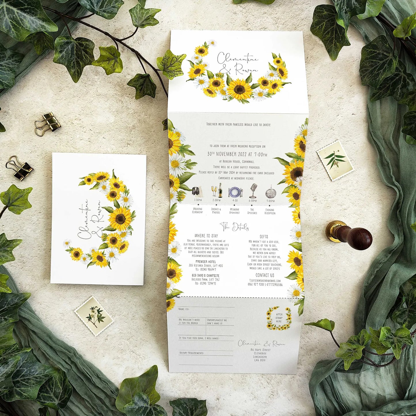 Sunflowers & Daisies Concertina Invitation
