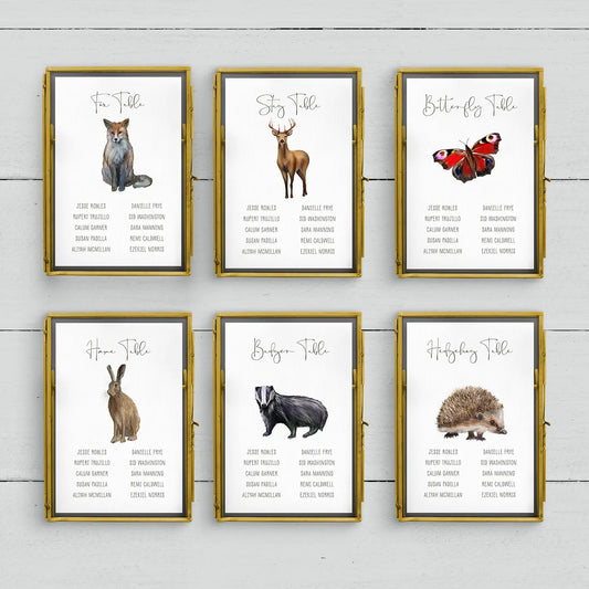 Woodland Animal A5 Table Plan Cards