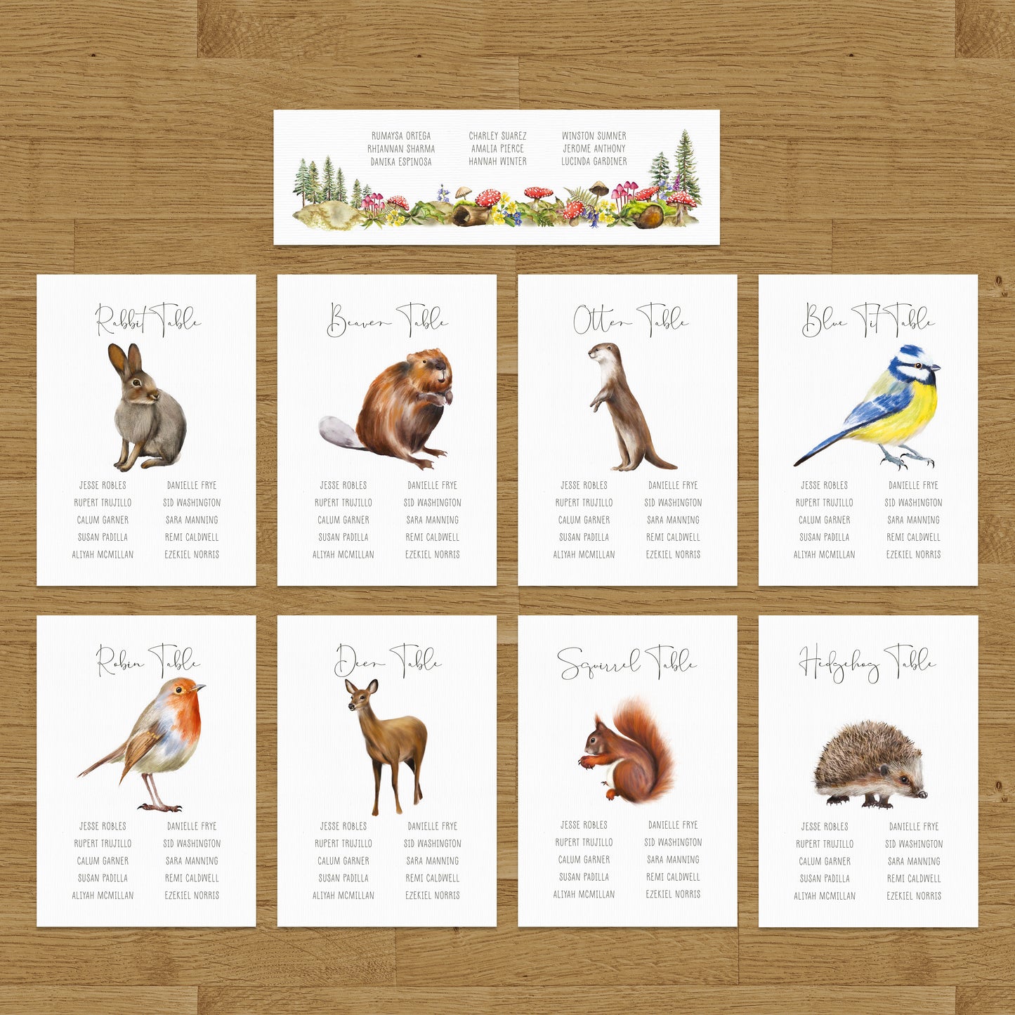 Woodland Animal A5 Table Plan Cards