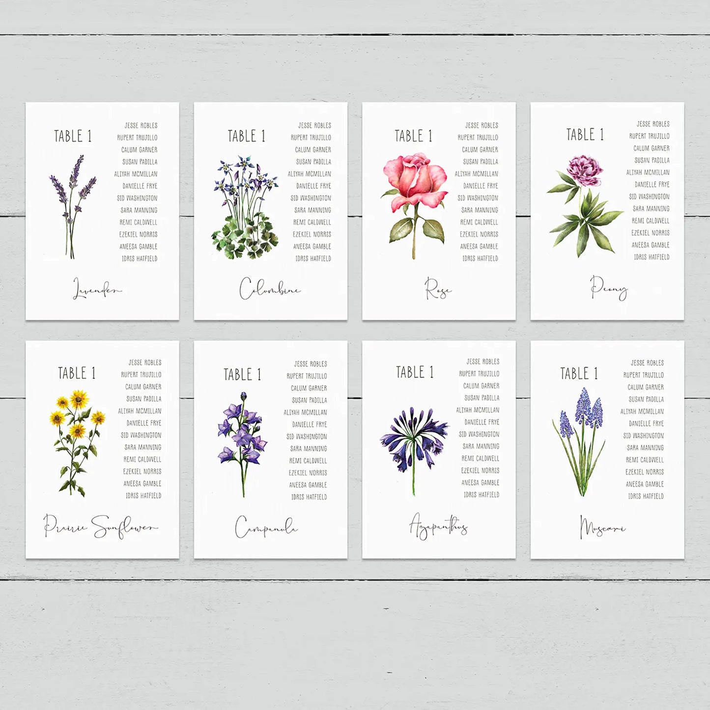 Wildflower A5 Table Plan Cards