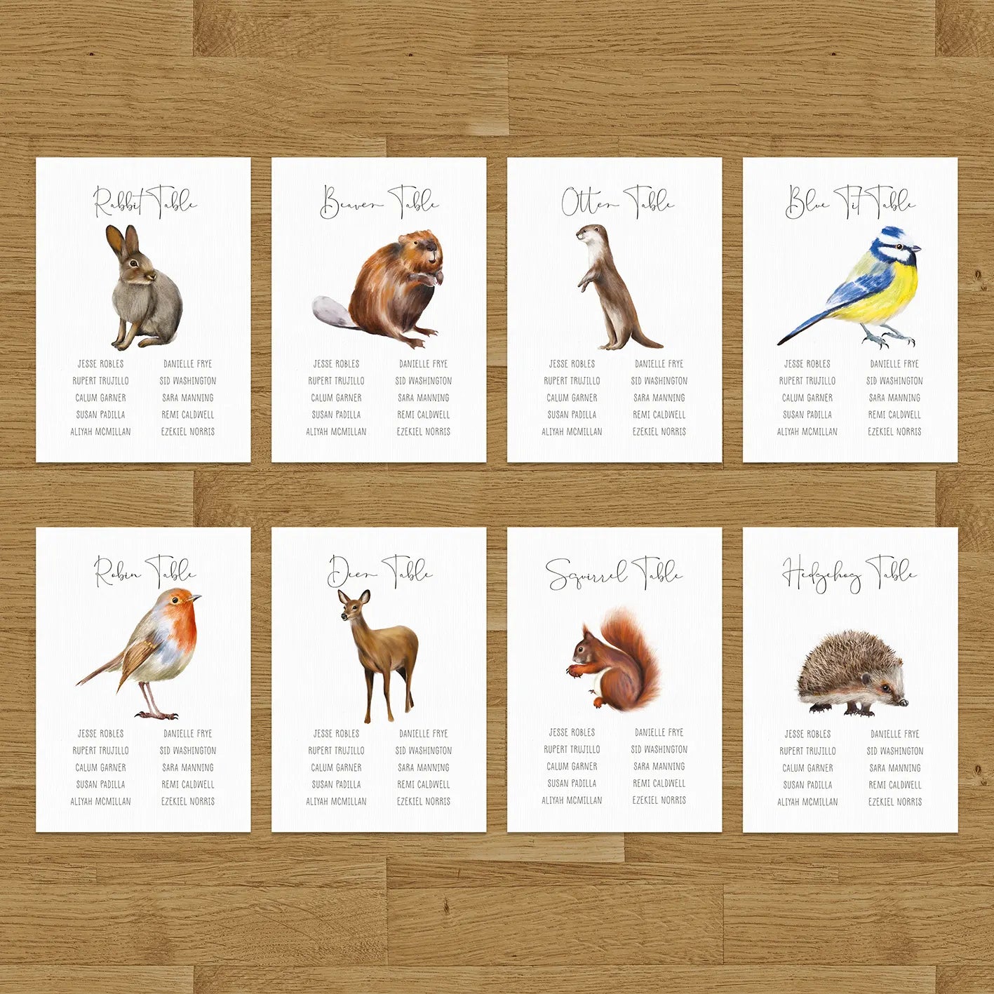 Woodland Animal A5 Table Plan Cards