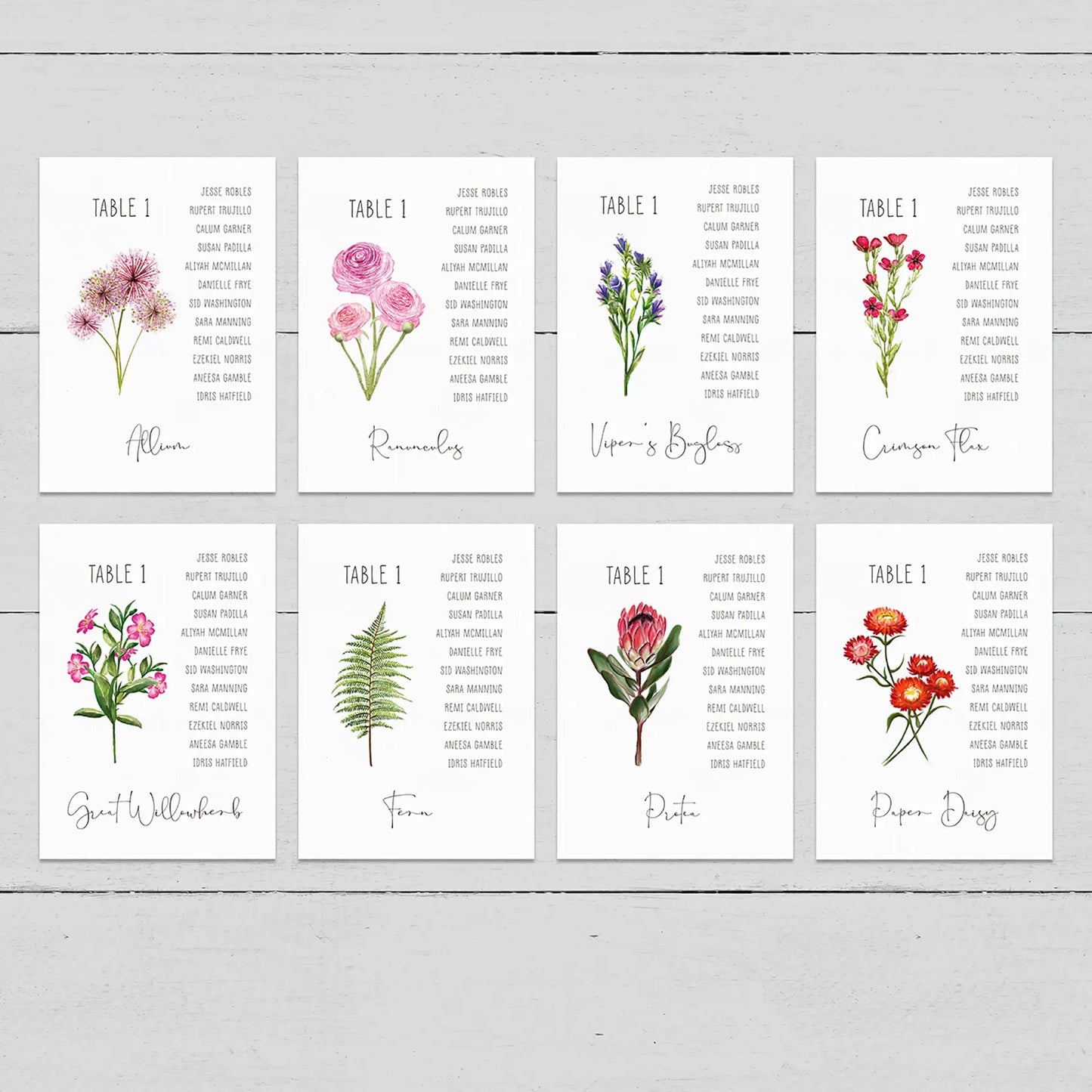 Wildflower A5 Table Plan Cards