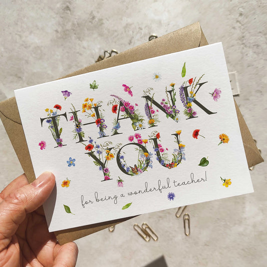 Wildflower Letters Thank You Teacher Card and Envelope
