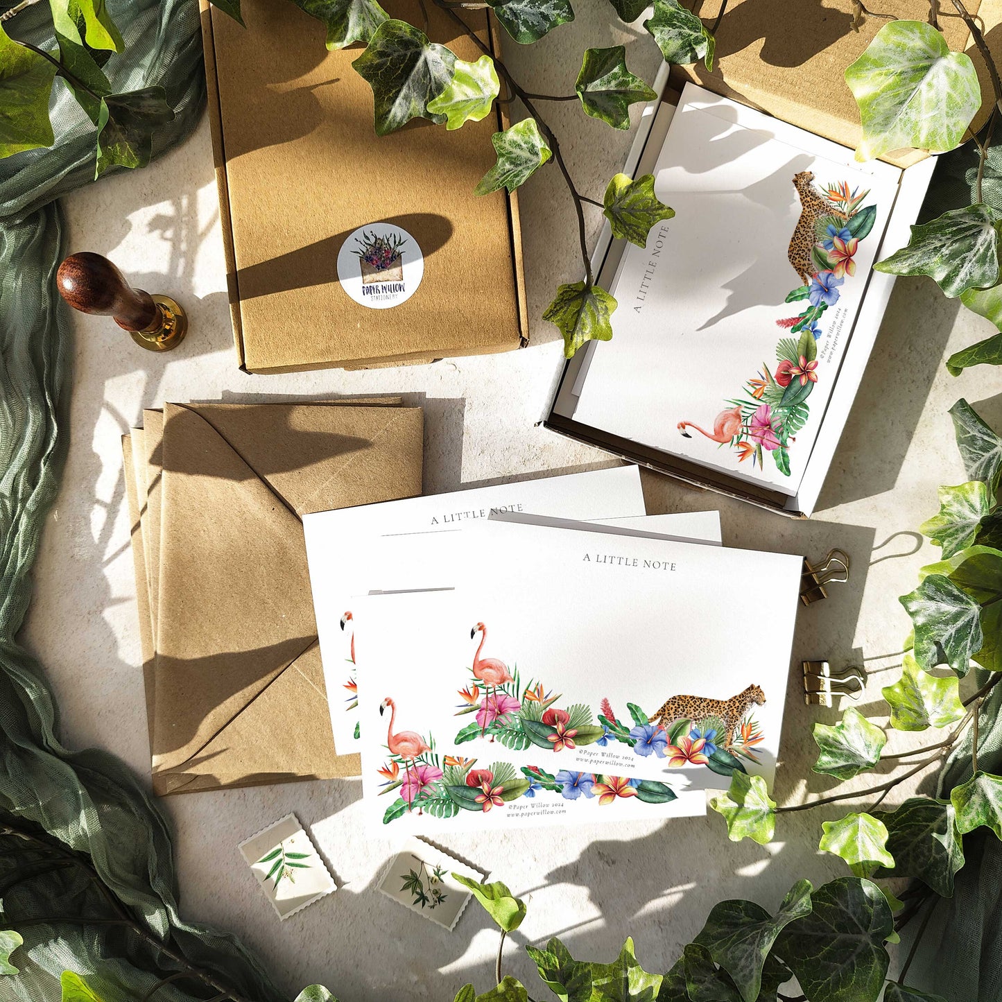 Box of tropical note cards and envelopes