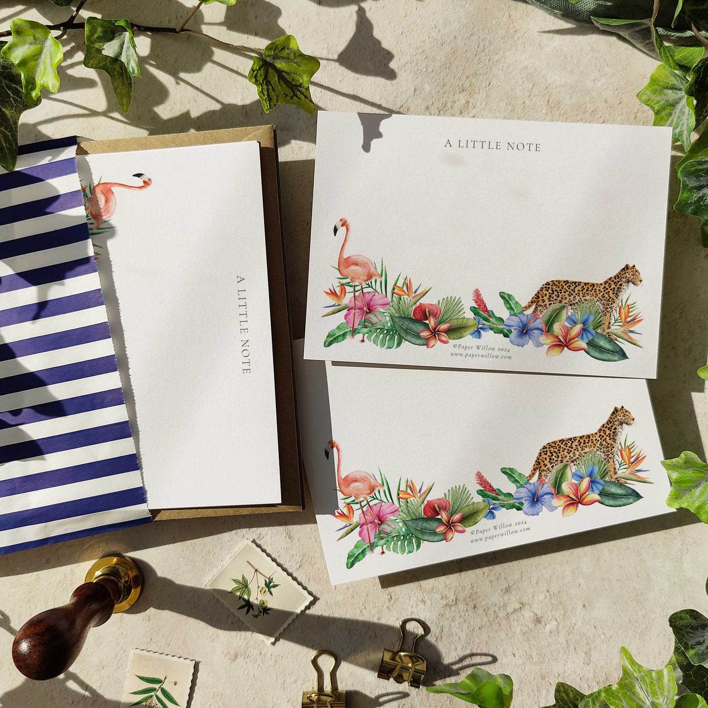 Tropical animals note cards and envelopes