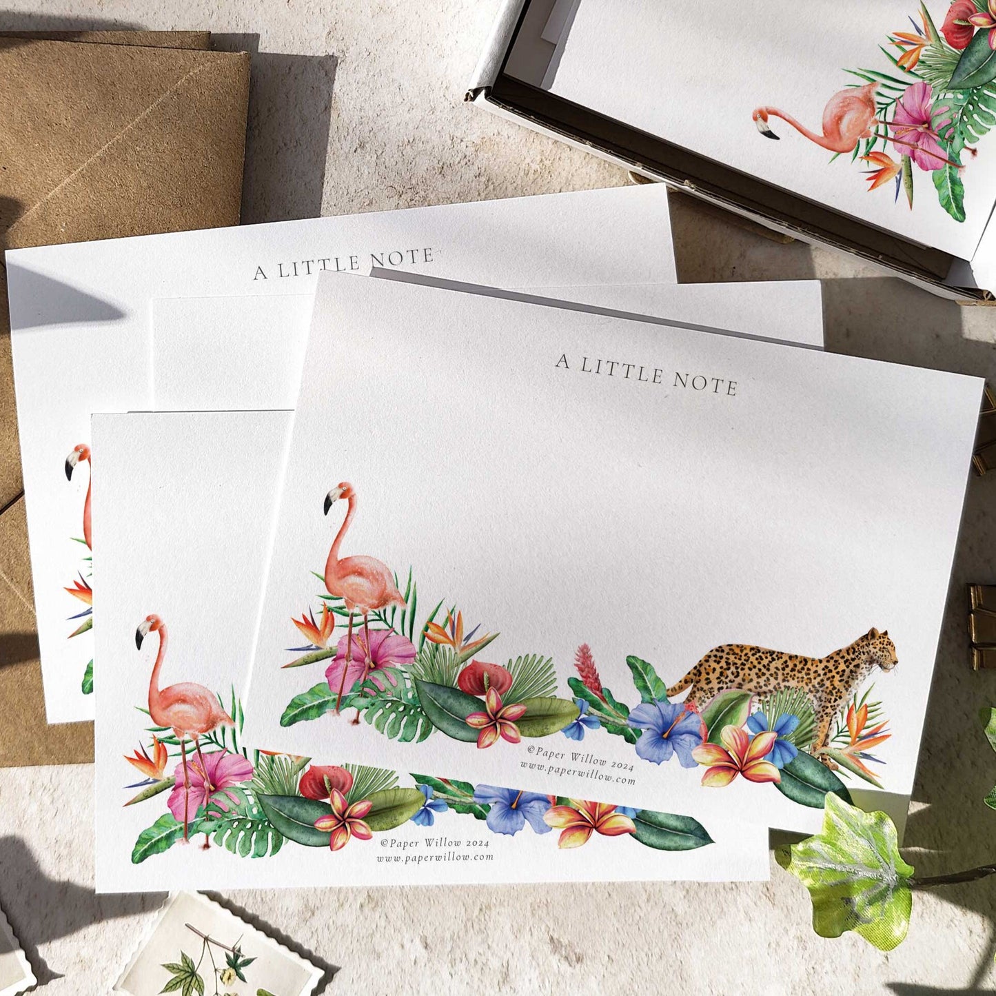 Tropical note cards and envelopes in a box